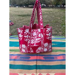 Quilted Cotton <b>Extra</b> <b>Large</b> Reversible <b>Tote</b> <b>Bag</b> Eco-Friendly Sturdy Weekender Shoulder Design PVC Vibrant Red White for Grocery - Product Image 2