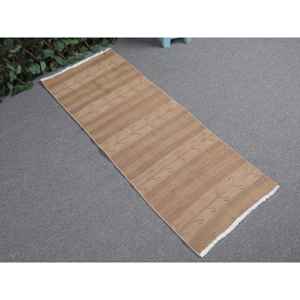 Tapis Kilim turc vintage 1,5x4,1 pi (47x126 cm), tapis en laine marron camouflage - Product Image 1