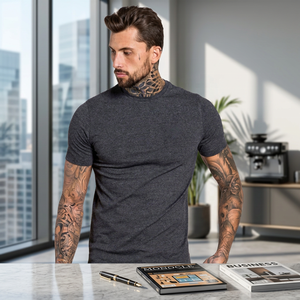 T-shirt décontracté à manches courtes et col rond pour homme, grande taille, respirant, couleur unie, en jersey tricoté en laine mérinos, design uni - Product Image 3