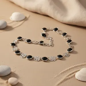 "Black Onyx Rose <b>Gold</b>-Plated Trendy Women's Fashion <b>Necklace</b>-Freshwater <b>Pearl</b> & Chain Design-Perfect Gift for Party Occasions" - Product Image 2