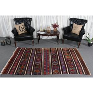 <b>Traditional</b> Brown Wool <b>Rug</b> 4.6 X 7.5ft Handmade Turkish Hallway Rectangle Patchwork Design for Living Room Bedside Latex Backed - Product Image 2