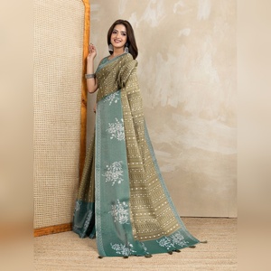 Sari en soie Anmol imprimé ethnique vert olive de luxe GG-459 Ces motifs élégants et culturellement parfaits sont un sari élégant - Product Image 5