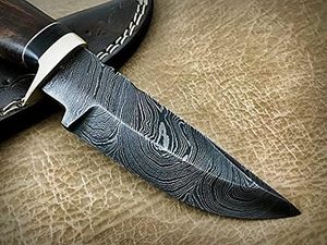 Couteau à lame fixe en acier damas fait à la main pour le camping chasse couteau de survie en plein air avec manche en bois gaine en cuir Support OEM - Product Image 4