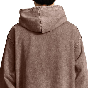 Customizable Acid Washed Worsted Hoodie Men Oversized Distressed Basics 100% <b>Cotton</b> Blended Solid <b>Raw</b> Printing Vintage Winter - Product Image 5