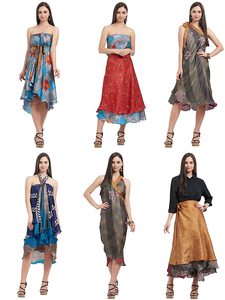 2 Robe enveloppante magique à deux couches-PolySilk Sari Wrap Print (Long) Enveloppes de soie multicolores Autour des jupes Jupe Raproan - Product Image 2