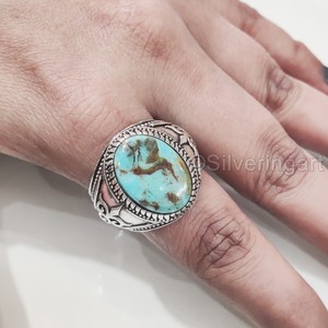 Anillo de Plata de Ley 925 con Turquesa Tibetana Natural para Hombre, Piedra de Nacimiento de Diciembre, Regalo de Navidad, Venta al por Mayor - Product Image 5