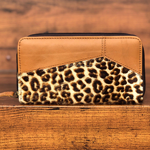 Handmade Hair on Leopard Print Genuine Leather Zipper Wallet Western Cowhide Leather Clutch for Women Credit Card & Phone Wallet - Product Image 2