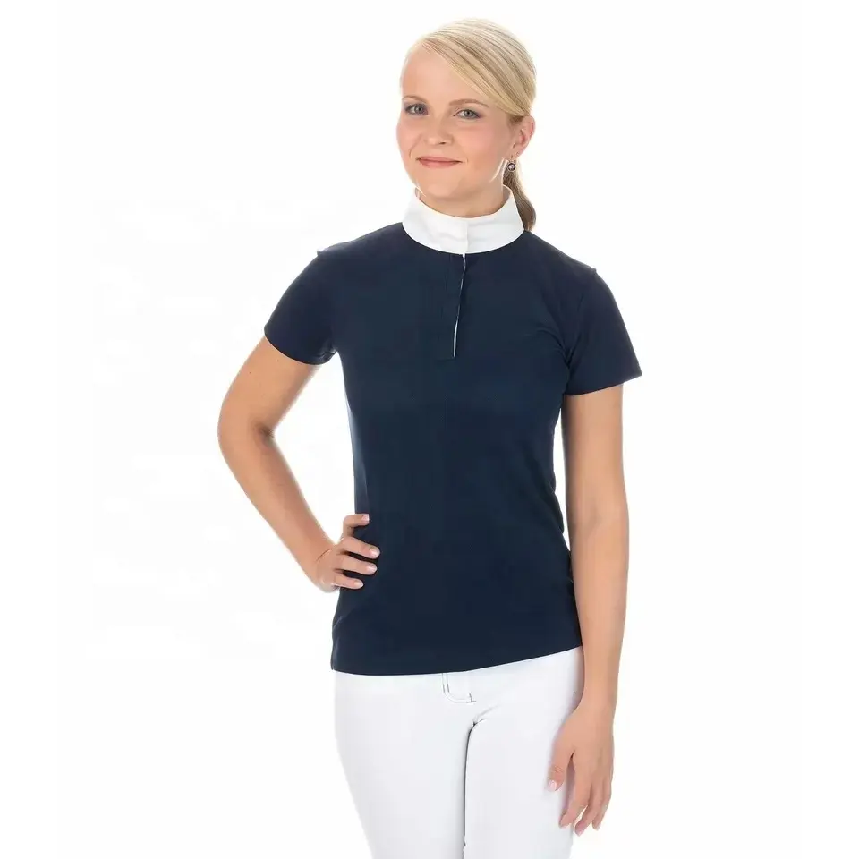 Navy Blue Unisex T-Shirt Stand White Neck Collar Dual Tone Custom Logo For All Kind Of Sports Cheap Manufacturer From India