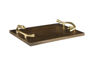 Plateau de service en bois au design unique avec poignée dorée pour la décoration de table de fête de mariage - Product Image 6