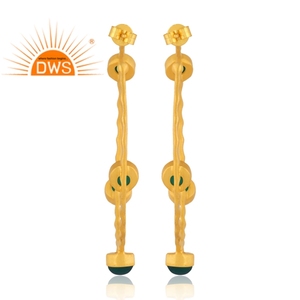 Best Selling <b>Sterling</b> <b>Silver</b> 18K Gold Plated Natural Green Onyx Gemstone <b>Hoop</b> <b>Earring</b> Demi Fine Jewelry Manufacturer - Product Image 4