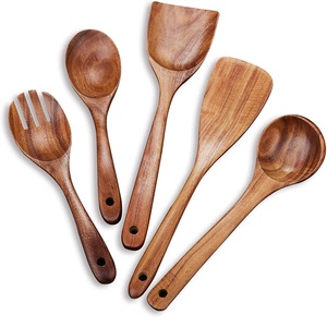 Juego de utensilios de cocina de madera de teca de 5 piezas, cucharas Premium, volteadores, espumadera y espátulas para juego de cucharas de cocina gourmet - Product Image 1