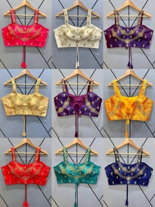 เสื้อเบลาส์ส่าหรีปักลายสีเหลือง,เสื้อผ้าอินเดียแขนสามส่วนผ้าฝ้ายสำหรับผู้หญิงทรงพอดีตัว - Product Image 2