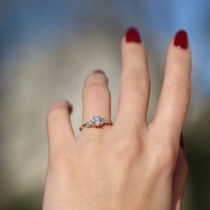 8x6mm Oval Cut Diamond Engagement Ring with Marquise Side <b>Stones</b> | Sterling Silver 18K Gold Plated Unique Bridal Wedding Jewelry - Product Image 3