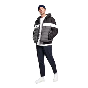 Veste d'hiver à capuche de style rue pour hommes, support personnalisé, chaud, épais, matelassé et rembourré, design de blocs contrastés pour l'extérieur - Product Image 5