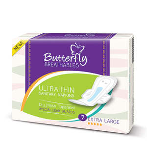 Butterfly Breathables Ultra Thin <b>Sanitary</b> <b>Napkins</b>, Dry Mesh Topsheet, Extra Large, 7 Pads - Product Image 1