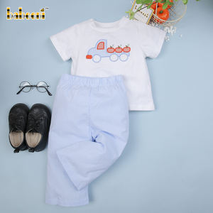 Conjunto de Bebé Niño con Apliques de Calabaza, Cierre de Botones a Presión, 100% Algodón, Azul Bebé, Cuadros, Certificado OEKO-TEX, Sin Mangas, ODM - Product Image 6