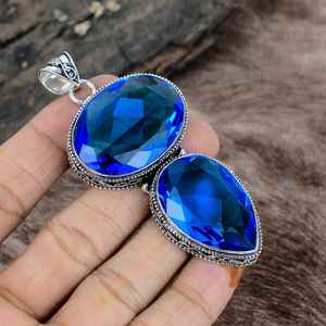 Pendentif en argent sterling avec topaze bleue, bijou artisanal en pierre précieuse, coupe émeraude de haute qualité, cadeau élégant pour femme - Product Image 6