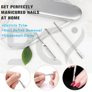 Cuticle Pushers And Undernail Cleaner Tool <b>Kit</b> Stainless Steel Dual Ended <b>Nail</b> Polish Pusher Angled Cuticle Trimmer - Product Image 2