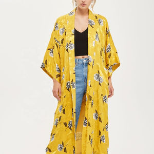 Hot sale Floral Printed Long Kimono Women Clothing <b>Belt</b> Holiday Gypsy Chic Sexy Bohemian Cover Ups Cape Robe Cotton - Product Image 1