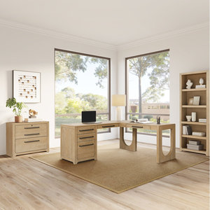 Modern Wood Finish <b>L</b>-<b>Shaped</b> Executive <b>Desk</b> Height Adjustable Power Ready for <b>Office</b> and Home Study - Product Image 3