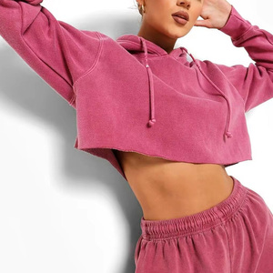 Sweat à capuche à manches longues en coton de haute qualité pour femmes Logo personnalisé motif solide pour la gymnastique tenue décontractée saison d'hiver teinte unie à capuche - Product Image 3