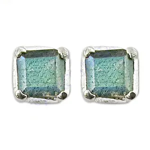 Boucles d'oreilles clous vintage en argent 925 avec pierre précieuse verte taille émeraude, or 14 carats, rubis, diamant, options or rose, or blanc/jaune - Product Image 2
