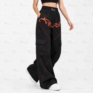Pantalones Cargo de Mezclilla para Mujer de Marca Privada, Venta al por Mayor Personalizada, de Cintura Alta, Anchos, Lavados, Estilo Urbano, OEM ODM - Product Image 2