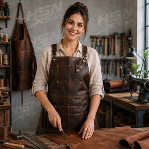 Tablier de travail en cuir véritable à bretelles croisées avec poches utilitaires et sangles réglables pour chef, soudeur, barbecue - Product Image 4