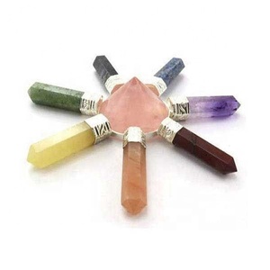 Generador de energía de lápiz de siete chakras, piedra de cuarzo rosa cónica, para utilizado como generador de energía de chacras, de nuevo - Product Image 1