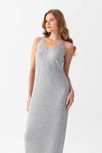 Vestido elegante de punto con cuello en V para mujer, sin mangas, transpirable, tejido de costilla, vestido de alta calidad, servicios OEM personalizables - Product Image 5