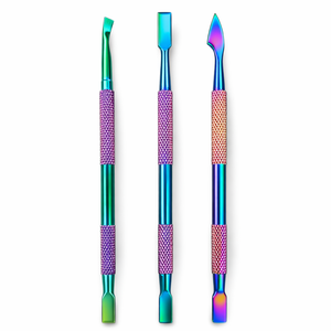 Ensemble de repousse-cuticules double extrémité en acier inoxydable argenté, outils professionnels de manucure et pédicure pour le soin des ongles avec étui en cuir - Product Image 1