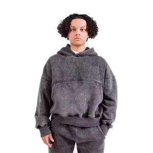 Ensemble survêtement homme en coton 100% personnalisé, délavé à l'acide, respirant, imprimé, pantalon de survêtement et sweat-shirt léger, taille personnalisée, hiver - Product Image 3