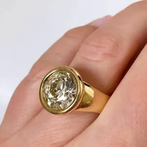 14K chapado en oro amarillo 3-Ct corte redondo Real Moissanite Vintage solitario anillo de compromiso para ocasiones hindúes - Product Image 5