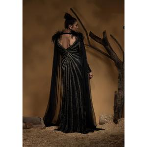 Robe de sirène scintillante de qualité supérieure avec des détails perlés et une jupe en tulle, robe longue de soirée formelle pour femmes, pour les bals et les célébrations du soir - Product Image 4