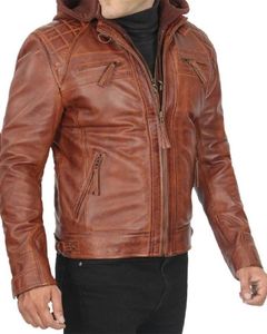 Chaqueta Johnson para hombre acolchada de cuero tostado con capucha desmontable - Product Image 3