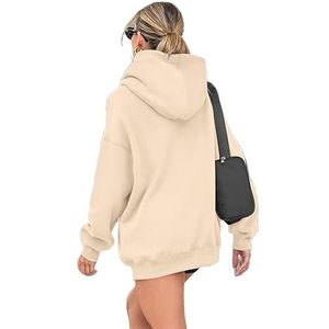 Sweat à capuche en polaire ample pour femmes couleur unie sweat à épaules dénudées 100% coton imperméable décontracté Style de rue pour l'hiver - Product Image 3