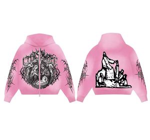 Sweat à capuche zippé personnalisé pour hommes Concevez votre propre style avec broderie de détresse délavée au soleil et recadrée - Product Image 5