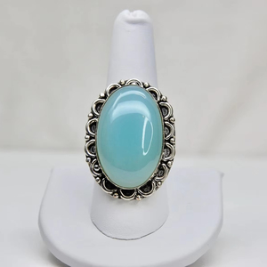 Anillo de compromiso de Calcedonia de plata de ley 925, anillo ancho texturizado hecho a mano, joyería fina para regalo de cumpleaños - Product Image 1