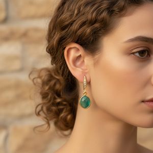 Boucle d'oreille en or plaqué 14k/18k avec pierre d'onyx verte de forme marquise de 31-32 mm et sertie d'un cadre en argent - Product Image 5