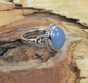 Blue Chalcedony Ring Oval Gemstone 925 Sterling Silver Handmade Jewelry US Size 5 Gift - Product Image 4