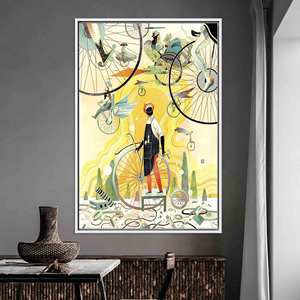 Printed Canvas Artwork: Abstract Bicycle Whimsy Cycling Print,WHITE <b>FRAMED</b> CANVAS - Product Image 1