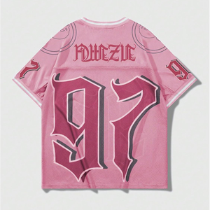 Camiseta de malla rosa para hombre, camiseta personalizada 97 con estampado de gran tamaño Vintage, ropa de calle con cuello en V, Top deportivo transpirable estilo Hip Hop - Product Image 2
