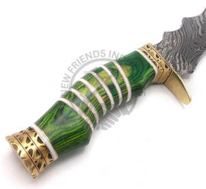 Couteau Bowie en acier Damas fait main, neuf, personnalisé, lame fixe, couteau de chasse et de camping en plein air avec manche en bois et en os - Product Image 3