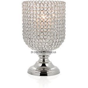Clear Crystal Beaded <b>Candle</b> <b>Stick</b> <b>Holder</b> With Stainless Steel Silver Shiny Polished Base Wedding Table Centerpiece Accessories - Product Image 1