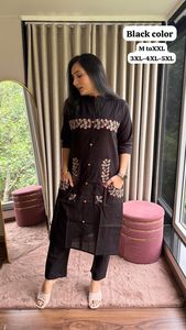 ชุดคุर्ติอินเดียทรงเอไลน์พร้อมกระเป๋า  งานฝีมือคุณภาพดี  ชุดพื้นเมืองทันสมัยสำหรับผู้หญิง เหมาะสำหรับใส่เที่ยวเล่น  ทำงาน  หรือไปงานปาร์ตี้  ไม่มีลายพิมพ์ - Product Image 4