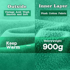 Sudaderas con capucha para hombre de gran tamaño Unisex lavado con ácido Sudadera con capucha Heavyweight Fleece Vintage 100% algodón verde sudadera hombres mujeres Streetwear - Product Image 4