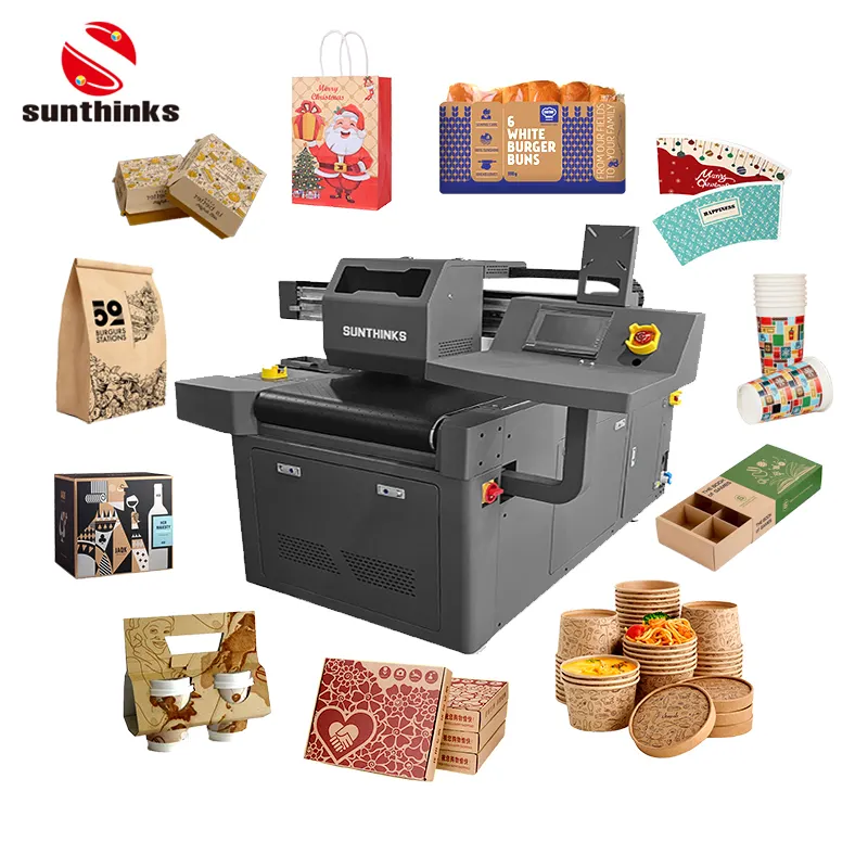 Sunthinks Máquina de alimentação automática para sacos de papel, mini impressora de passagem única, impressão de papelão ondulado, copos de papel