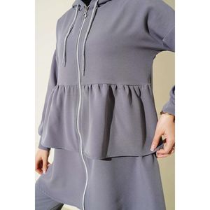 Costume gris à double boutonnage avec volants et fermeture éclair, tailles M-2XL TR - Product Image 4