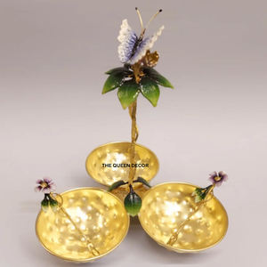 ชามเสิร์ฟทรงกลม ดีไซน์ใบไม้ ข้อต่อโลหะทองเหลือง ตกแต่งลายโบราณ สีทองโบราณ สวยงามมีสไตล์ - Product Image 3