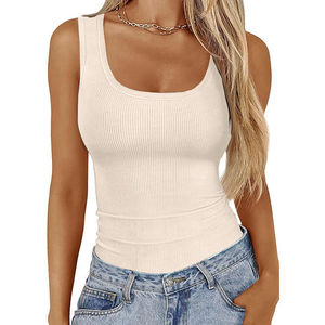 Channel 9 couleurs doux extensible femmes basique Cami t-shirts sans manches encolure dégagée tricot côtelé ajusté débardeurs - Product Image 3